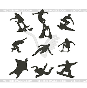 Drawing jumping and climbing men extreme athletes - vector clip art