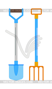 Gardening shovel and rake groundworks tools  - vector clip art