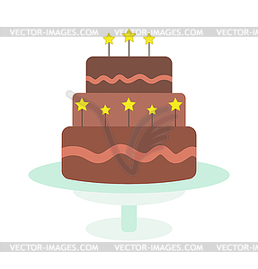 Chocolate cream birthday cake topped pie with - vector clipart