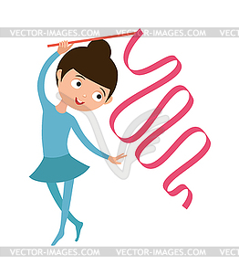 Teenager doing gymnastics dance with ribbon little - vector clip art