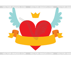 Red heart abstract with crown, wings and yellow - vector image