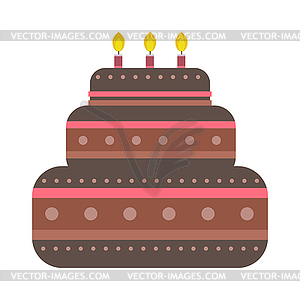 Chocolate cream birthday cake topped pie with - vector image