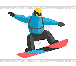 Freestyle snowboarder jumping of top of peak - vector image