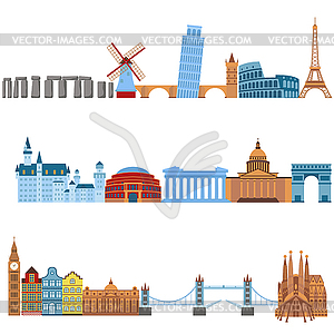 Eurotrip tourism buildings, travel famous worlds - vector image