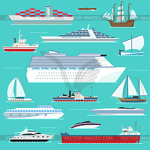 Super set of water ships carriage maritime boat, - color vector clipart