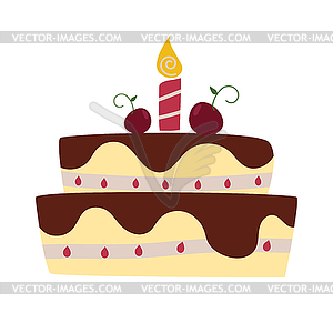 Chocolate cream birthday cake topped pie with - vector clip art
