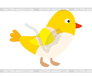 Little standing yellow bird sparrow pointing with - vector image