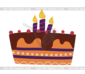 Chocolate cream birthday cake topped pie with - vector clipart