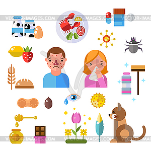 Allergy symbols and people disease information - stock vector clipart