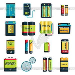 Group of different size color batteries - vector image
