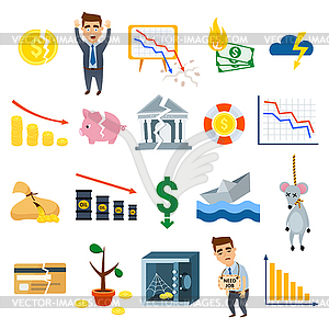 Кризис символы знак бизнеса финансов плоские символы - векторный эскиз