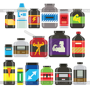 Sports food nutrition icons in flat style and long - royalty-free vector image