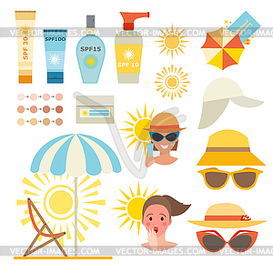 Skin sun protection cancer body prevention - vector clip art