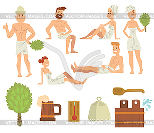 Young couple relaxing in spa health care concept - vector image