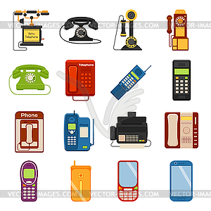 Telephones icons communication call contact device - vector clipart