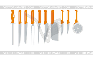 Set of steel kitchen knives carving, paring, and - vector image