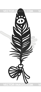 Rustic decorative black feather doodle vintage art - vector clip art