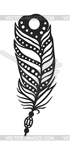 Rustic decorative black feather doodle vintage art - vector image