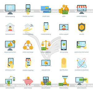 Finance safe card banking icons set credit cash - vector clip art