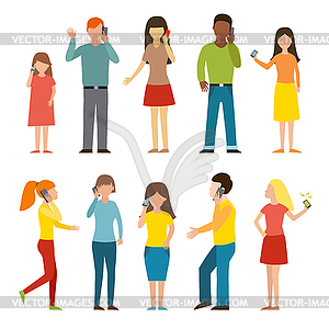 Set of calling mobile business adult people - vector clip art