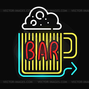 Neon bar cocktail pub sign glowing street - royalty-free vector clipart