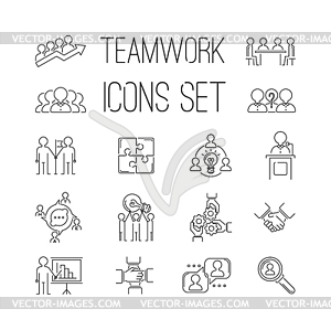 Business teamwork teambuilding outline icons - vector clip art