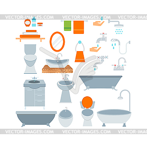 Bathroom icons colored set with process water - color vector clipart