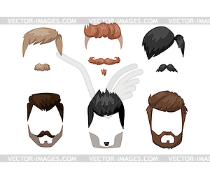 Hairstyles beard and hair face cut mask flat cartoo - vector clipart / vector image