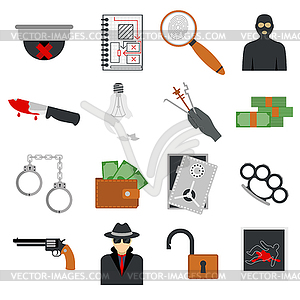 Crime icons protection law justice sign security - vector image