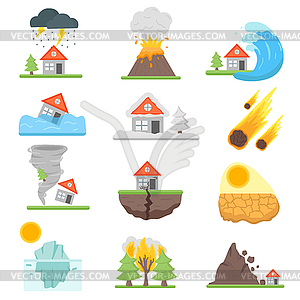 Главная страховой бизнес набор с иконками дома - иллюстрация в векторе