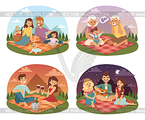 Family picnicking summer happy lifestyle park - vector clipart