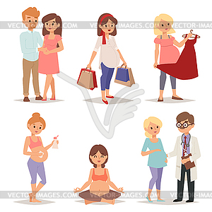 Young pregnant woman, pregnancy female belly - vector image