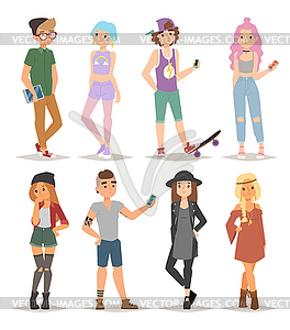Group of modern teenagers young people lifestyle - vector image