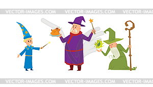 Magicians and wizards illusion show old man - vector clipart