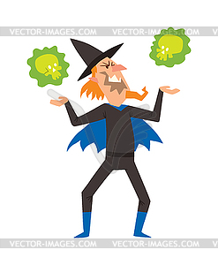 Magicians and wizards illusion show old man - color vector clipart