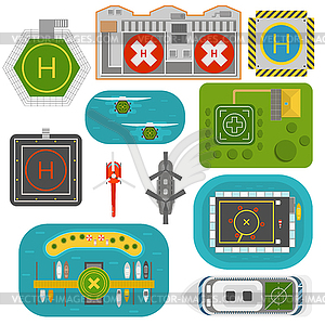 Helicopters landing set - vector clipart