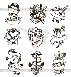 Old vintage tattoo set - royalty-free vector image