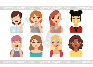 Женщина Emoji иконки для лица - графика в векторном формате