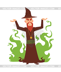 Magicians and wizards illusion show old man - vector clipart