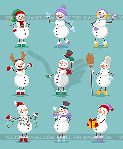 Cartoon snowman set - vector clip art