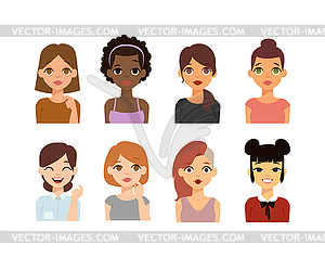 Woman emoji face icons - vector clipart