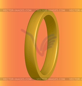 Three-dimensional gold ring on an orange background - color vector clipart