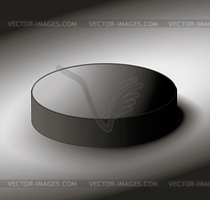 Hockey puck on ice in spotlight - vector image