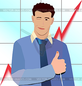 Businessman thumb up on background graphics - vector image