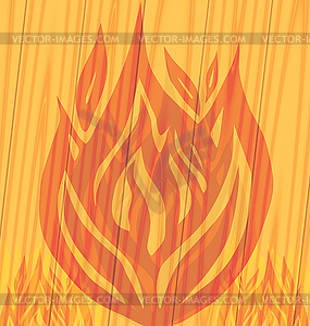 Flames of fire on wooden background - stock vector clipart