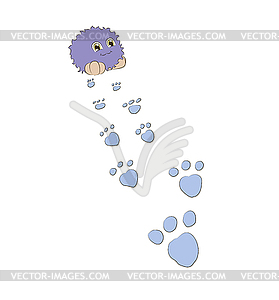 Cartoon monster footprints behind him - vector EPS clipart