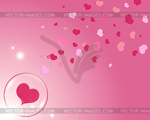 Hearts and bubble with reflections pink background - vector image