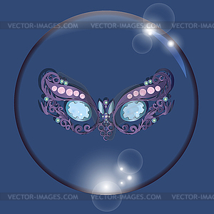 Mask in bubble with reflections blue background - vector image