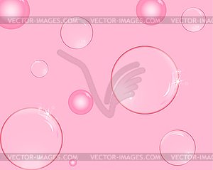 Soap bubbles with reflections pink background - vector clip art