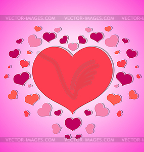 Little hearts around big red heart pink background - vector image